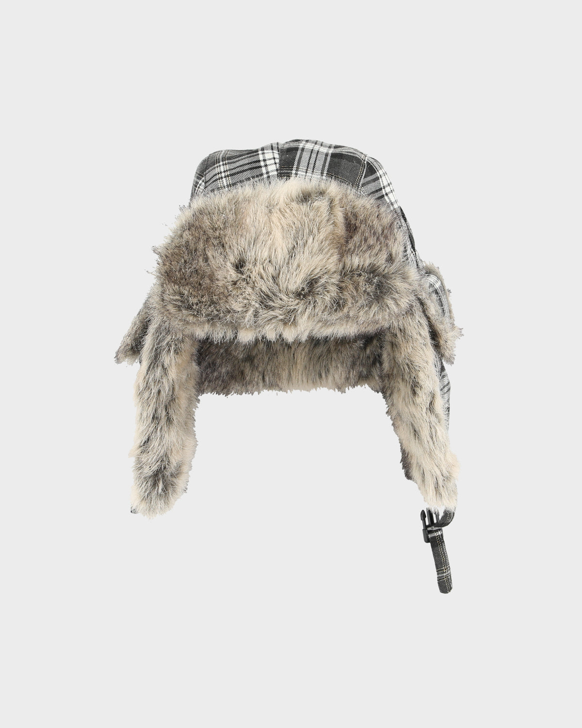 Vintage Y2K 00s Canvas Plaid Faux Fur Trapper Hat - OS