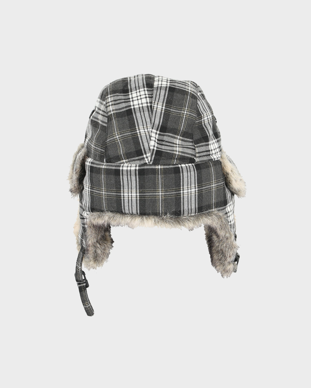 Vintage Y2K 00s Canvas Plaid Faux Fur Trapper Hat - OS