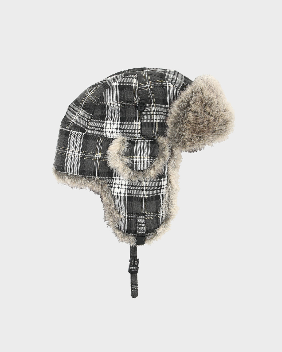 Vintage Y2K 00s Canvas Plaid Faux Fur Trapper Hat - OS