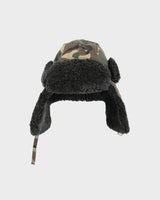 Vintage Y2K 00s Woodland Camo Canvas Fleece Lined Faux Fur Trapper Hat - OS