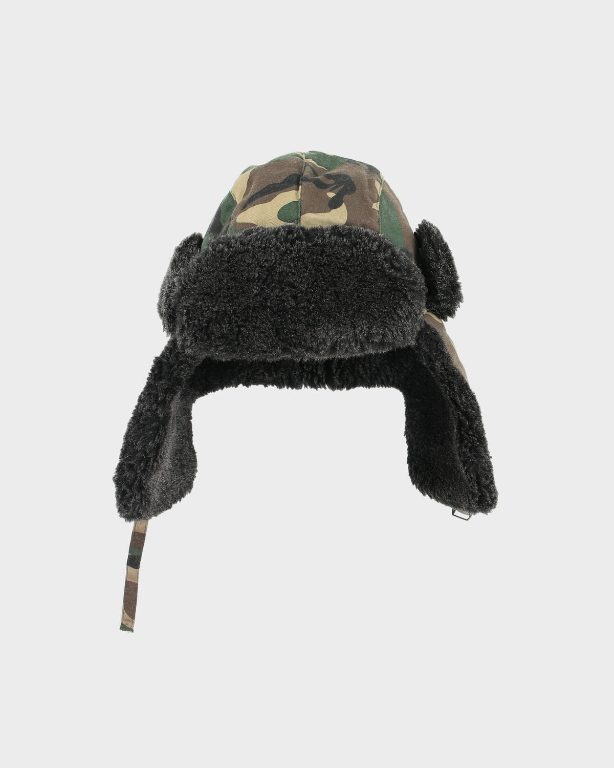 Vintage Y2K 00s Woodland Camo Canvas Fleece Lined Faux Fur Trapper Hat - OS