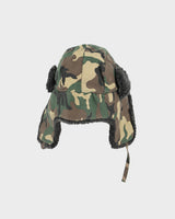 Vintage Y2K 00s Woodland Camo Canvas Fleece Lined Faux Fur Trapper Hat - OS