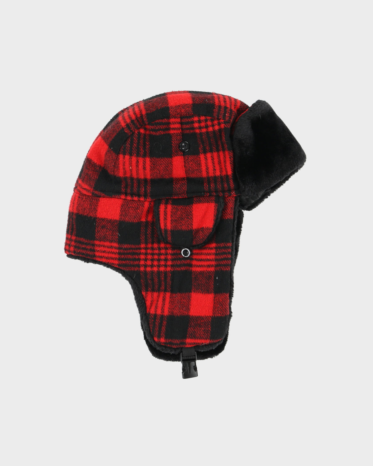 Vintage Y2K 00s Buffalo Plaid Quilt Lined Faux Fur Trapper Hat - OS
