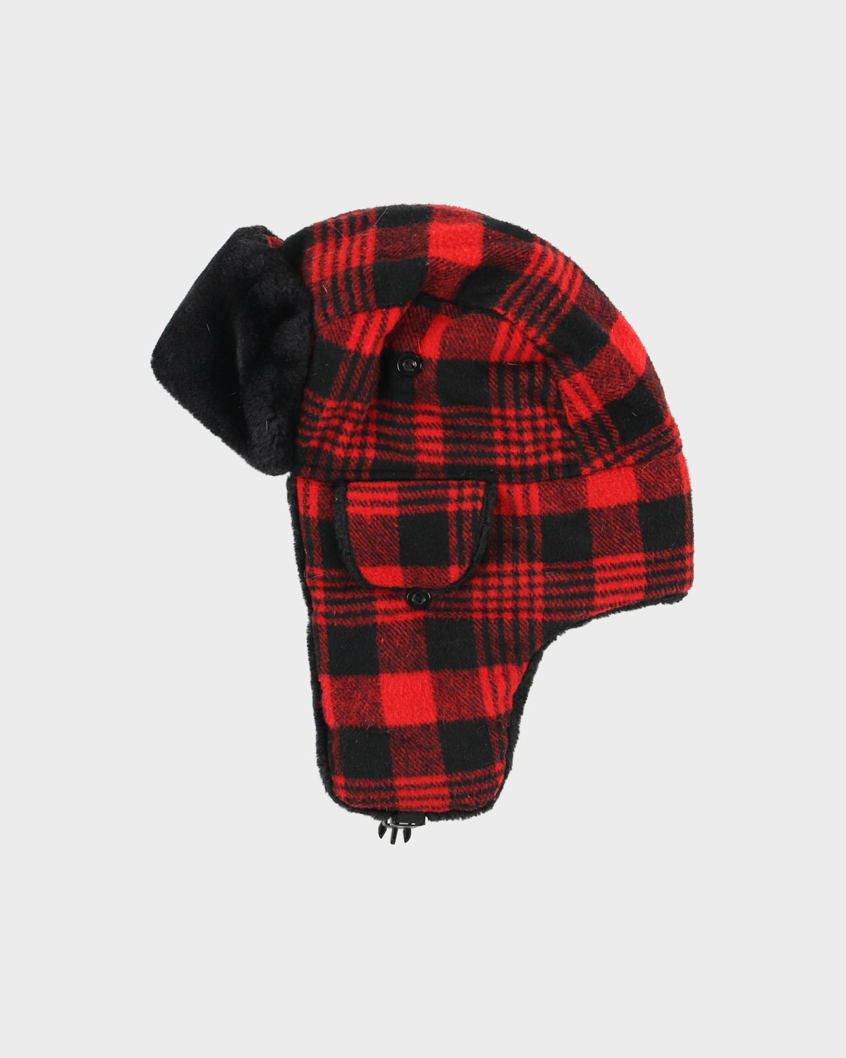Vintage Y2K 00s Buffalo Plaid Quilt Lined Faux Fur Trapper Hat - OS