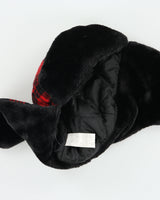 Vintage Y2K 00s Buffalo Plaid Quilt Lined Faux Fur Trapper Hat - OS