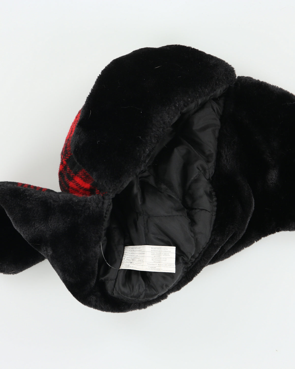 Vintage Y2K 00s Buffalo Plaid Quilt Lined Faux Fur Trapper Hat - OS