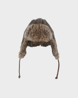 Vintage Y2K 00s Crown Cap Leather Lapin Fur Aviator Trapper Hat - L