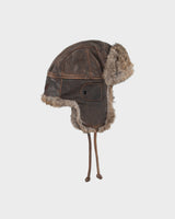 Vintage Y2K 00s Crown Cap Leather Lapin Fur Aviator Trapper Hat - L