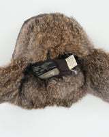 Vintage Y2K 00s Crown Cap Leather Lapin Fur Aviator Trapper Hat - L