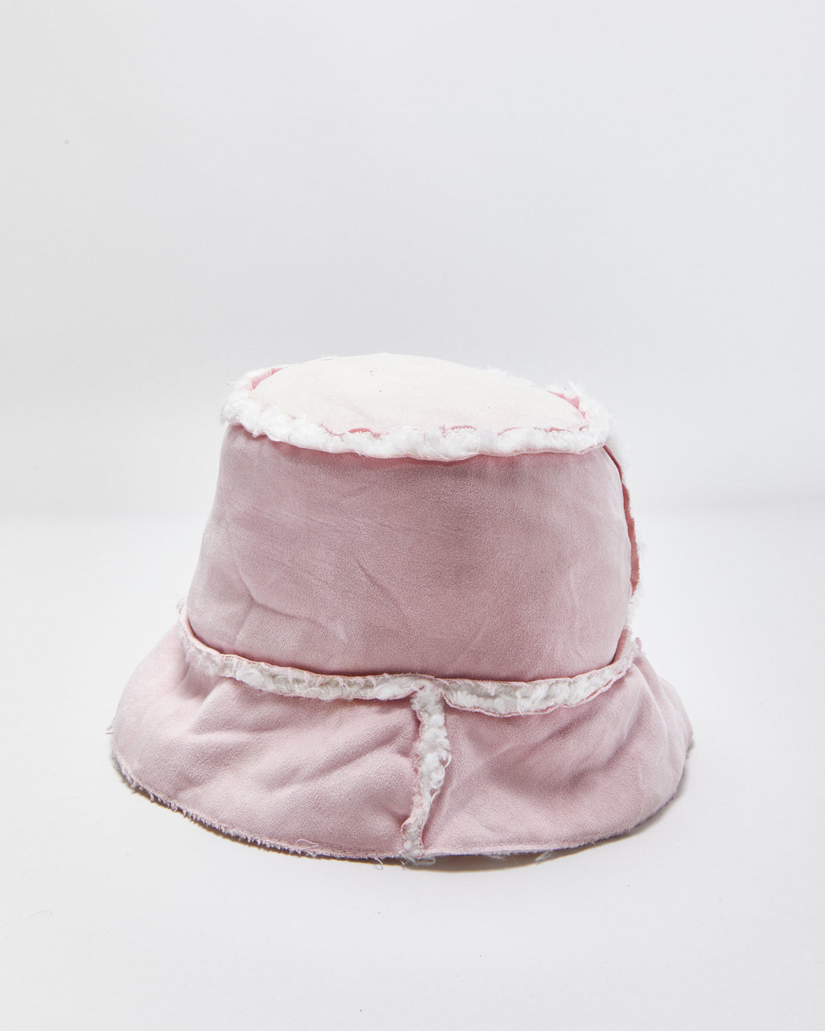 Vintage Y2K 00s Baby Pink Faux Sheepskin Bucket Hat - M/L