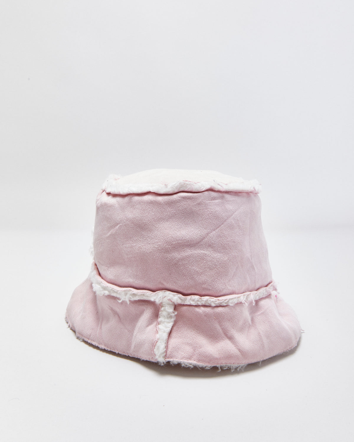 Vintage Y2K 00s Baby Pink Faux Sheepskin Bucket Hat - M/L