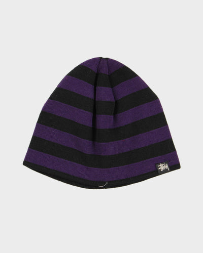 Unisex Black And Purple Striped Stussy Beanie