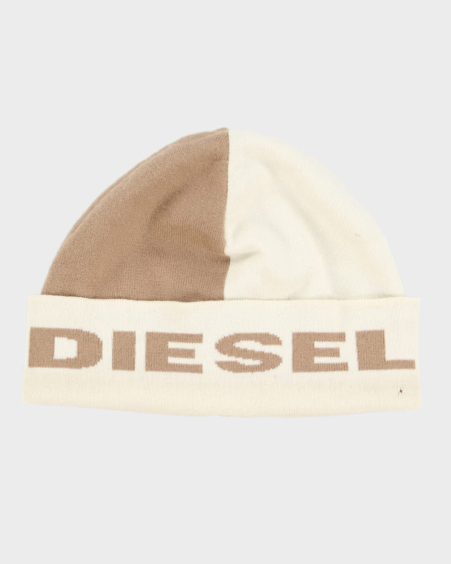 Unisex Cream Diesel Spell Out Beanie