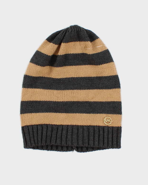 Unisex Stripped Tan Michael Kors Beanie - O/S