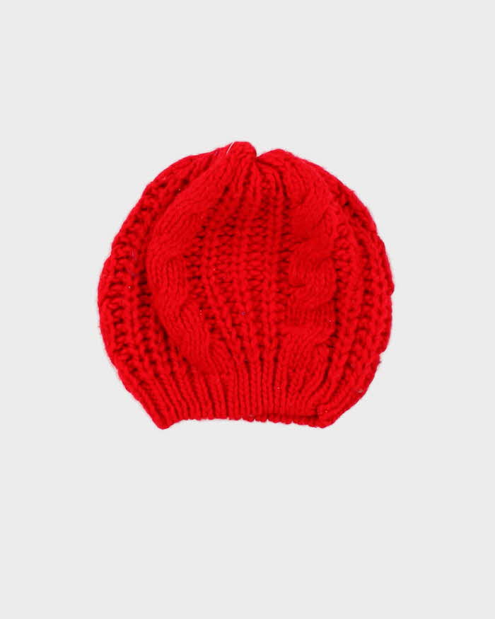 Unisex Red Hand Cable Knit  Beanie - O/S