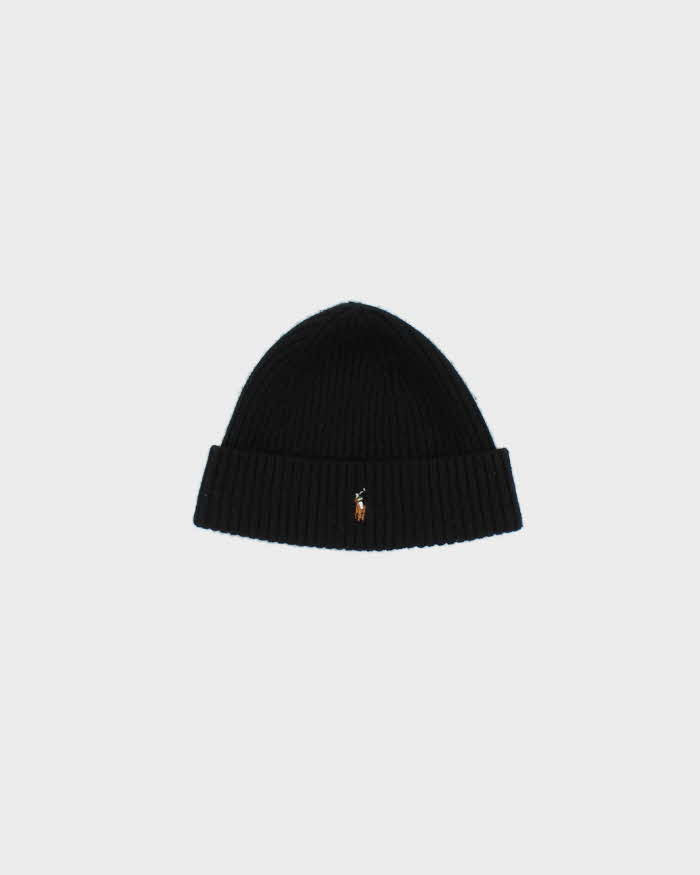 Vintage Polo Ralph Lauren Black Ribbed Wool Blend Beanie - One Size