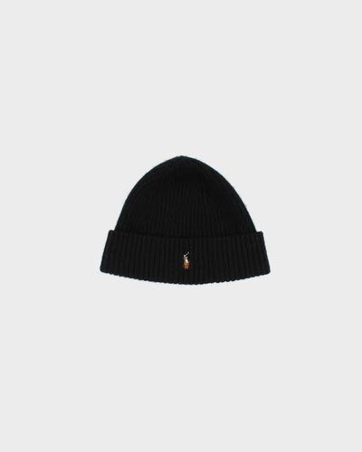 Vintage Polo Ralph Lauren Black Ribbed Wool Blend Beanie - One Size