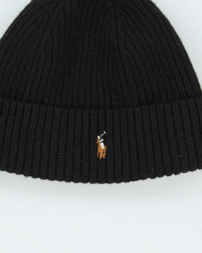 Vintage Polo Ralph Lauren Black Ribbed Wool Blend Beanie - One Size