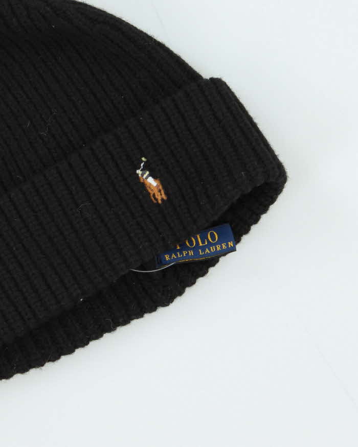 Vintage Polo Ralph Lauren Black Ribbed Wool Blend Beanie - One Size