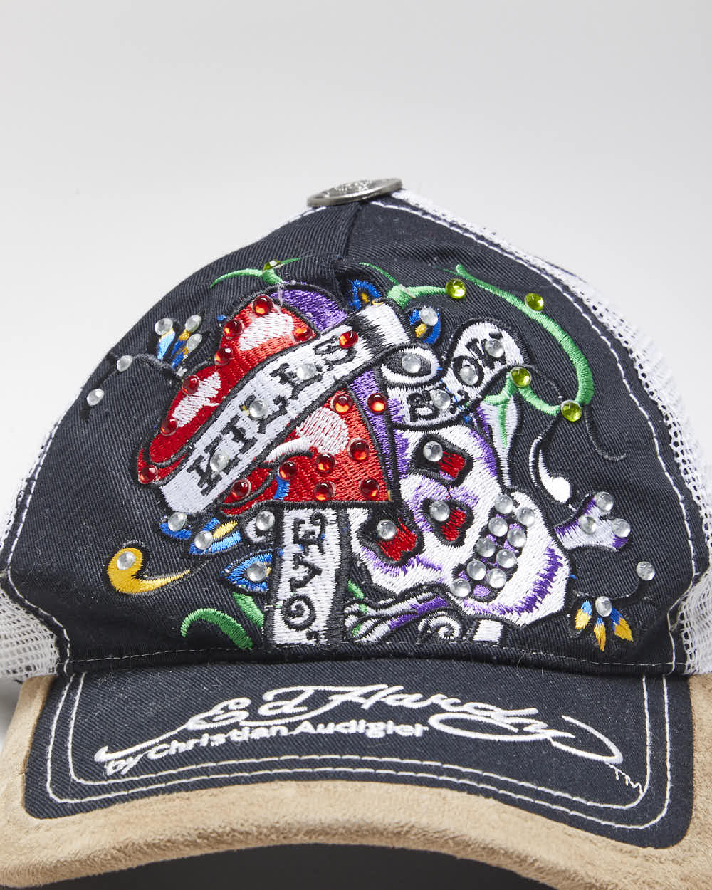 Vintage Y2K Unisex Ed Hardy Embroidered Sequined Trucker Cap - One Size
