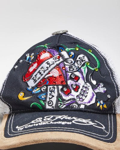 Vintage Y2K Unisex Ed Hardy Embroidered Sequined Trucker Cap - One Size