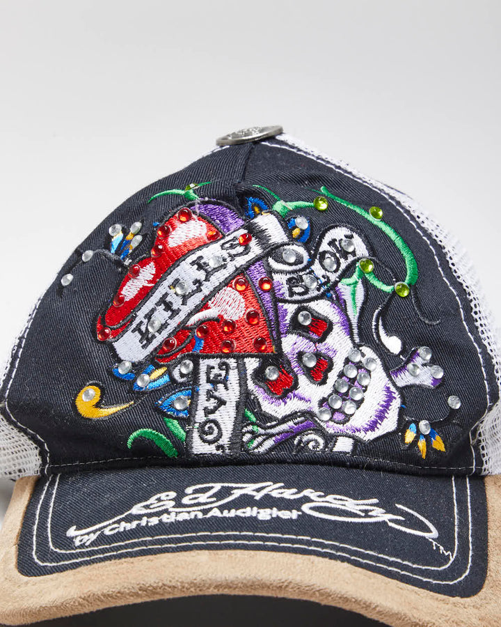 Vintage Y2K Unisex Ed Hardy Embroidered Sequined Trucker Cap - One Size