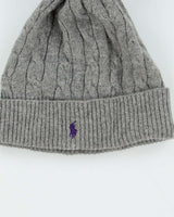 Vintage Polo Ralph Lauren Wool Cashmere Blend Cable Knit Bobble Beanie - One Size
