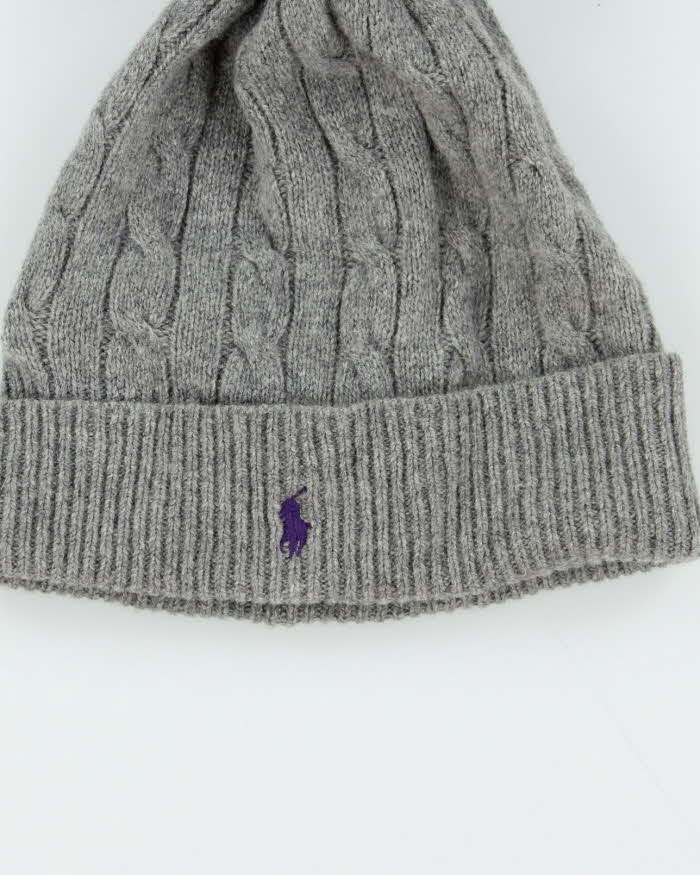 Vintage Polo Ralph Lauren Wool Cashmere Blend Cable Knit Bobble Beanie - One Size