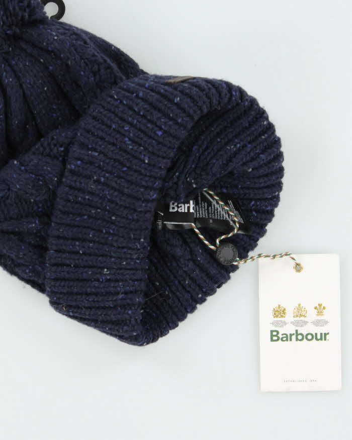 DSWT Vintage Navy Barbour Seaton Pom Wool Beanie - O/S