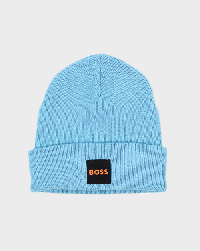 Hugo Boss Blue Ribbed Logo Beanie - OS