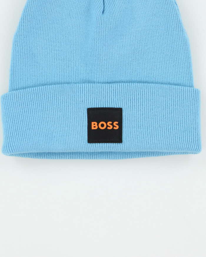 Hugo Boss Blue Ribbed Logo Beanie - OS