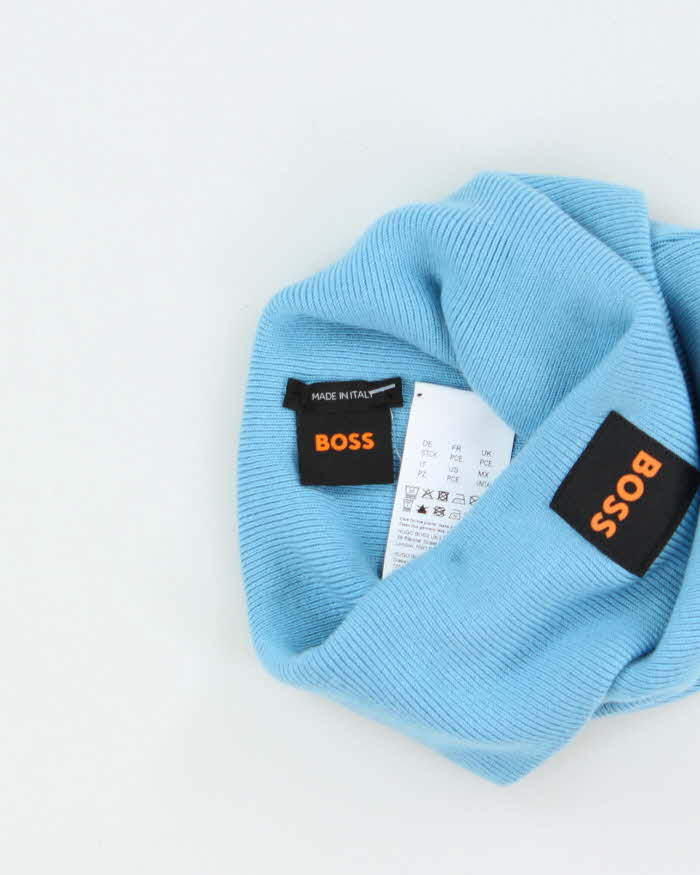 Hugo Boss Blue Ribbed Logo Beanie - OS