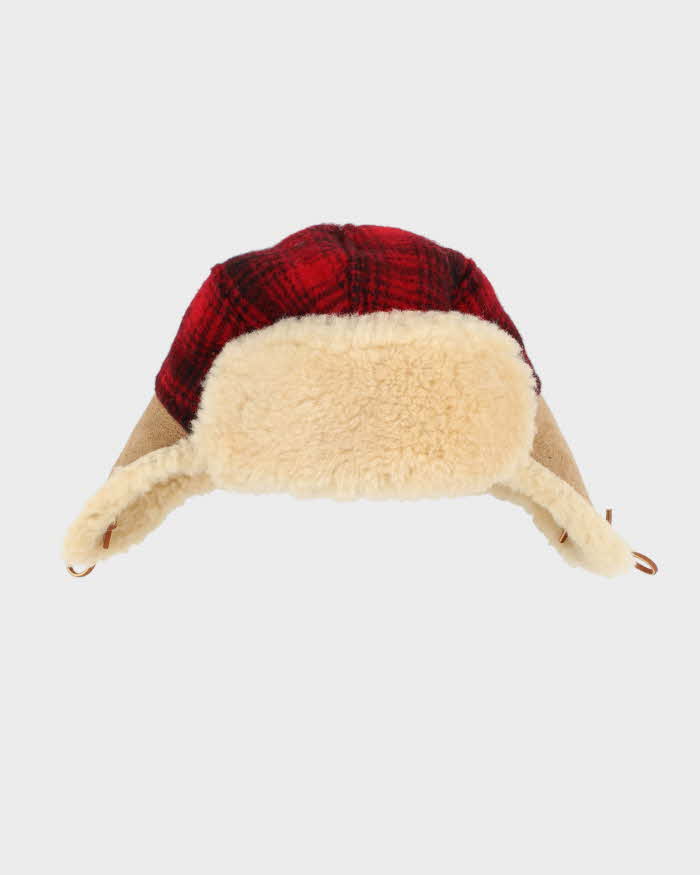 Vintage 1980s Woolrich Buffalo Plaid Wool Shearling Hunting Trapper Hat - M