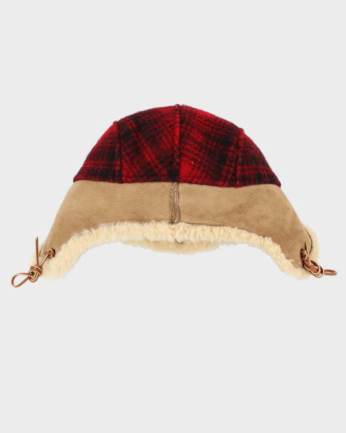 Vintage 1980s Woolrich Buffalo Plaid Wool Shearling Hunting Trapper Hat - M