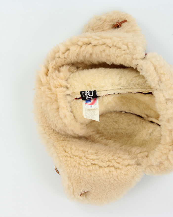 Vintage 1980s Woolrich Buffalo Plaid Wool Shearling Hunting Trapper Hat - M