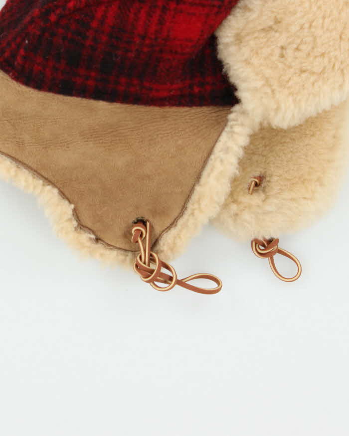 Vintage 1980s Woolrich Buffalo Plaid Wool Shearling Hunting Trapper Hat - M