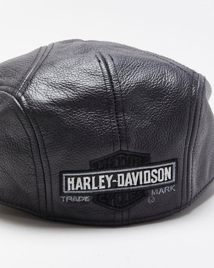 Vintage Harley Davidson Leather Biker Flat Cap - L