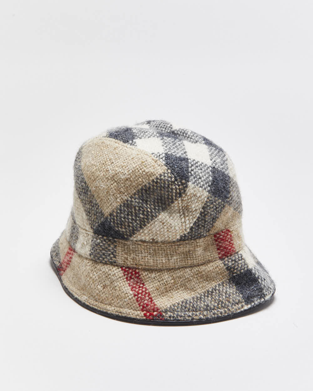 Vintage 00s Y2K Women's Burberry Nova Check Wool Leather Trim Bucket Hat - S