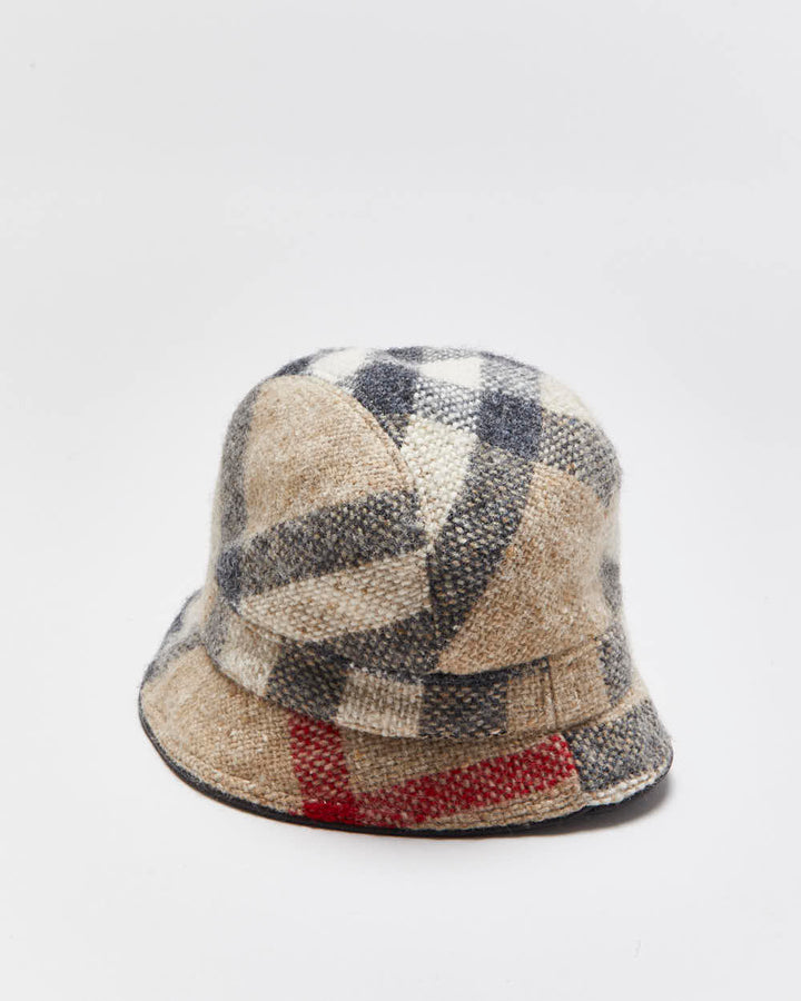 Vintage 00s Y2K Women's Burberry Nova Check Wool Leather Trim Bucket Hat - S