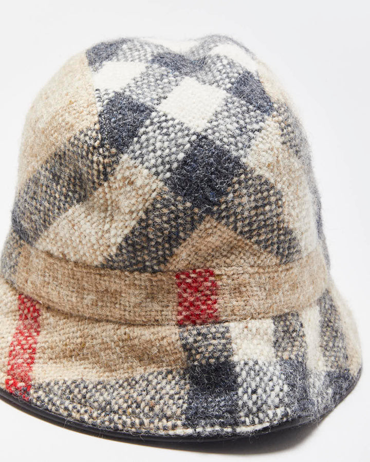 Vintage 00s Y2K Women's Burberry Nova Check Wool Leather Trim Bucket Hat - S