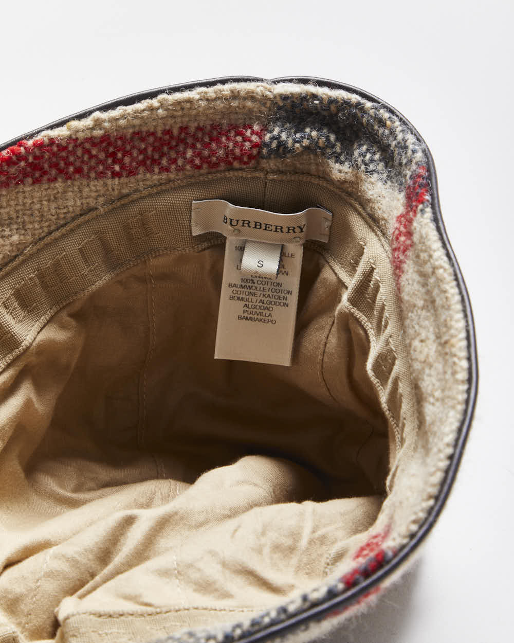 Vintage 00s Y2K Women's Burberry Nova Check Wool Leather Trim Bucket Hat - S