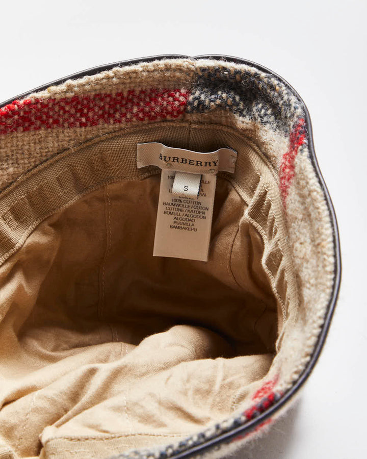 Vintage 00s Y2K Women's Burberry Nova Check Wool Leather Trim Bucket Hat - S