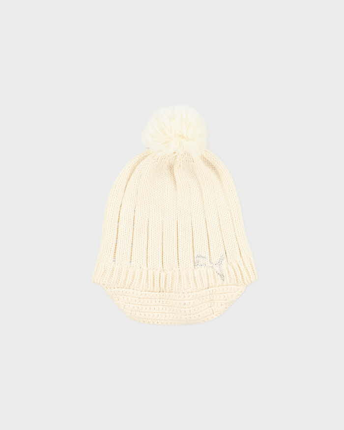 Vintage Y2K 00s Puma Diamante Cream Bobble Peaked Beanie - OS