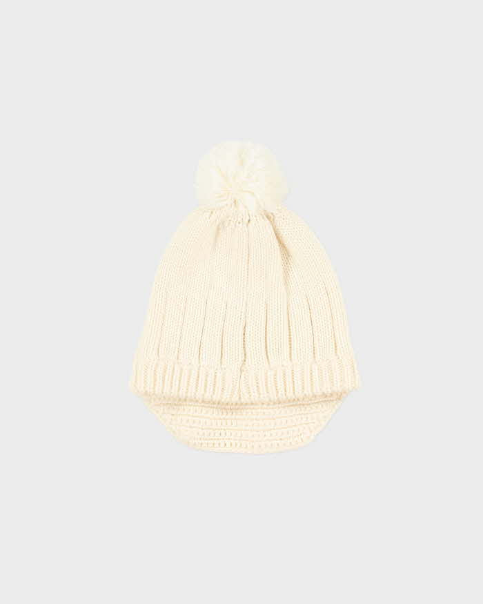 Vintage Y2K 00s Puma Diamante Cream Bobble Peaked Beanie - OS