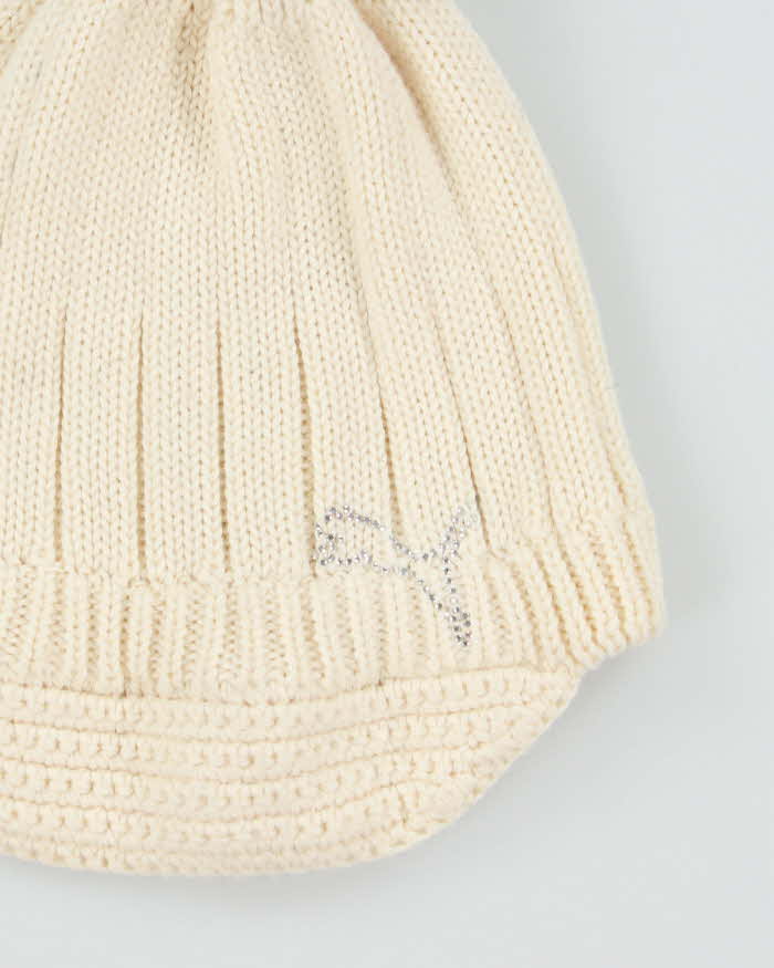 Vintage Y2K 00s Puma Diamante Cream Bobble Peaked Beanie - OS