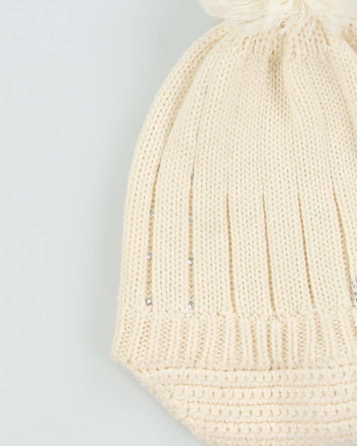 Vintage Y2K 00s Puma Diamante Cream Bobble Peaked Beanie - OS