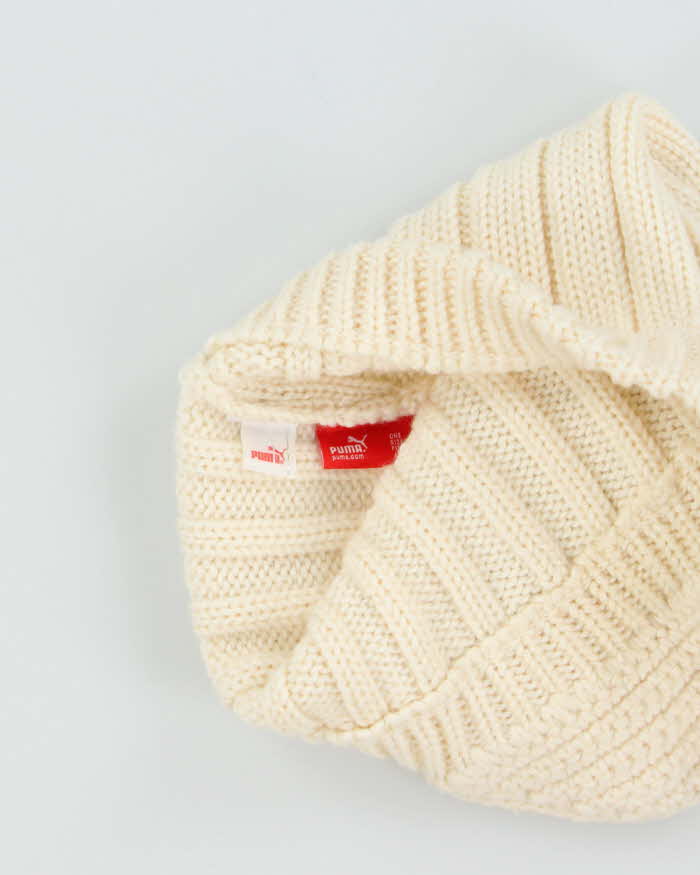 Vintage Y2K 00s Puma Diamante Cream Bobble Peaked Beanie - OS