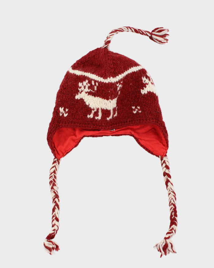 Vintage 1990s Sharanel Wool Nordic Earflap Knit Beanie  - OS