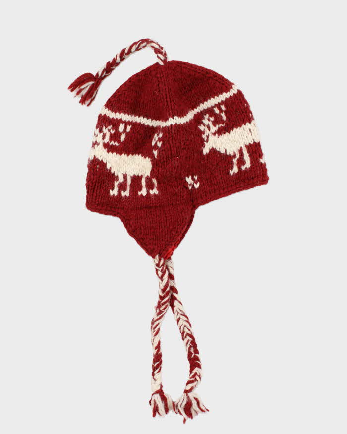 Vintage 1990s Sharanel Wool Nordic Earflap Knit Beanie  - OS