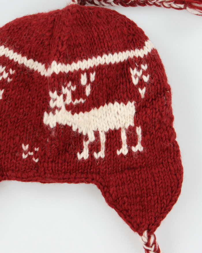 Vintage 1990s Sharanel Wool Nordic Earflap Knit Beanie  - OS